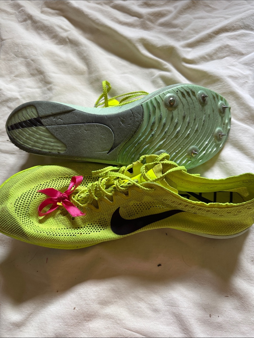 Nike Neon Yellow Track Spikes with Black Swoosh